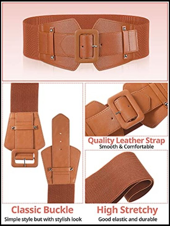 5 Pc Wide Vintage Faux Leather Stretch Belts for Dresses main image 3